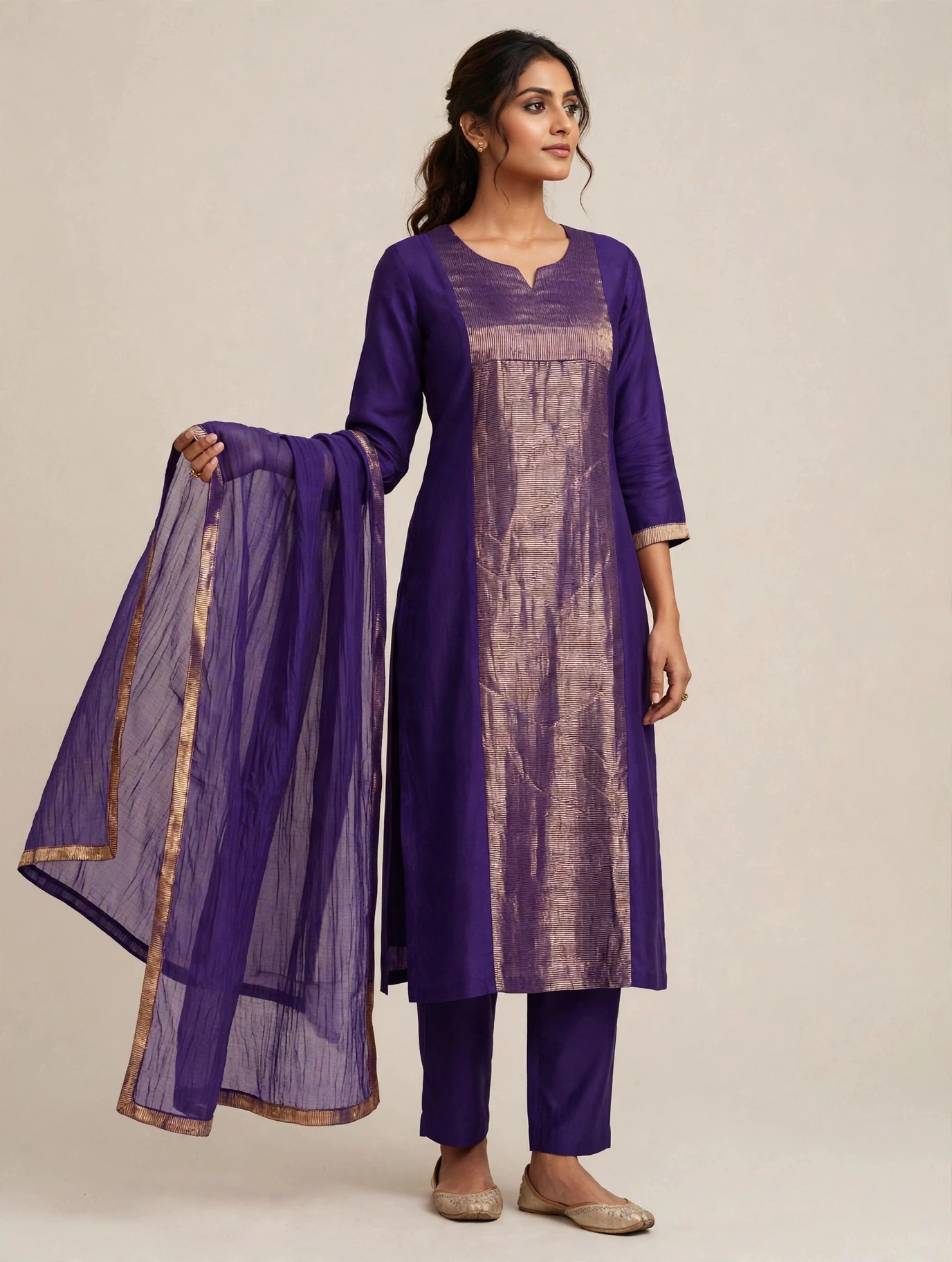 Pure Viscos Mul Chandery Suit with Jari Lining